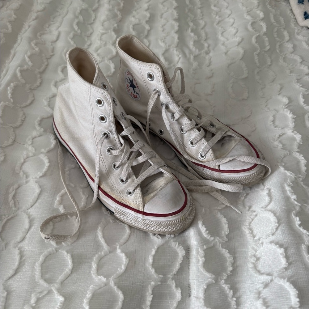 Converse White High-Tops with Red Trim